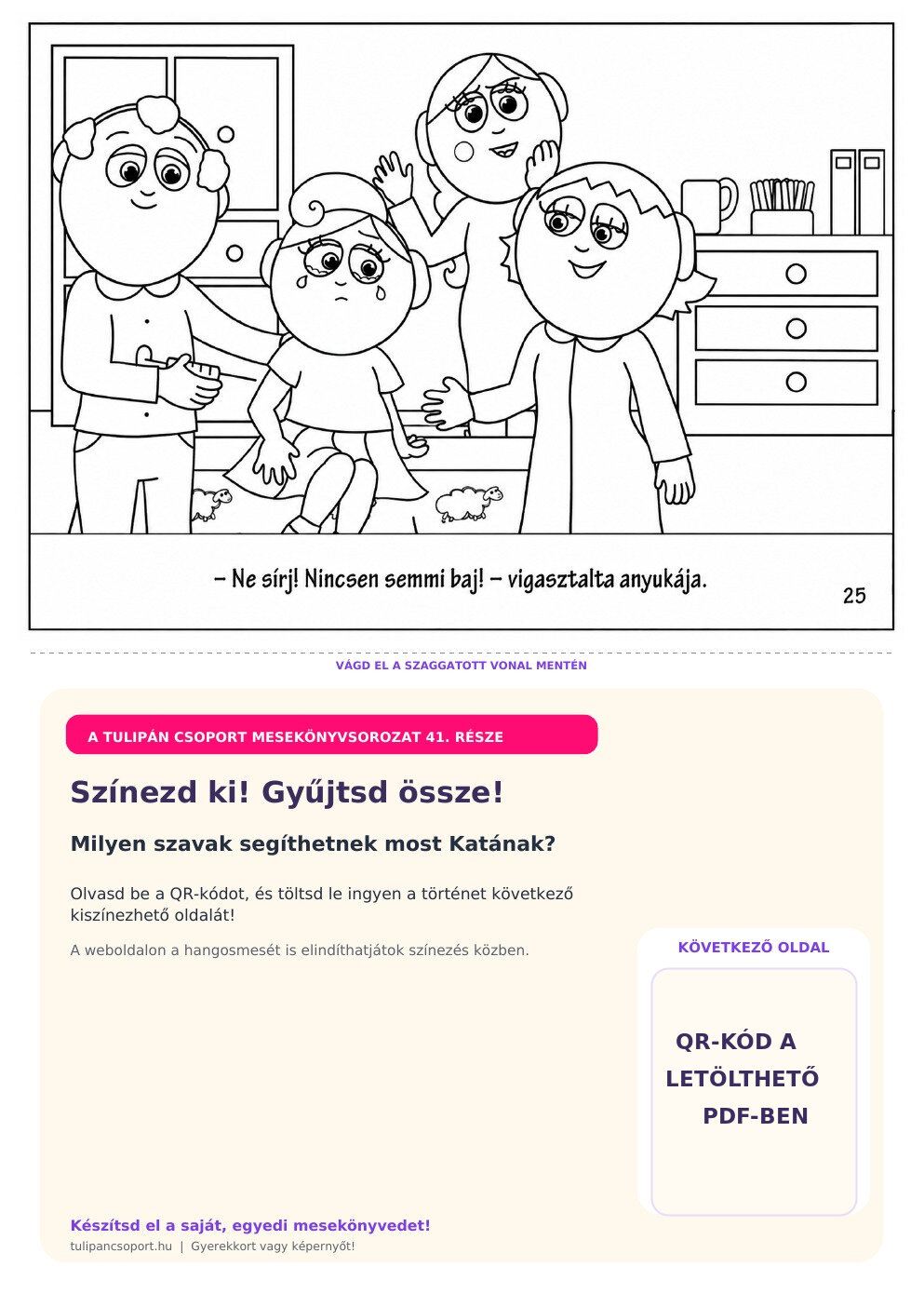 Anya megvigasztalja Katát az oltásnál – ingyenes nyomtatható színező óvodásoknak
